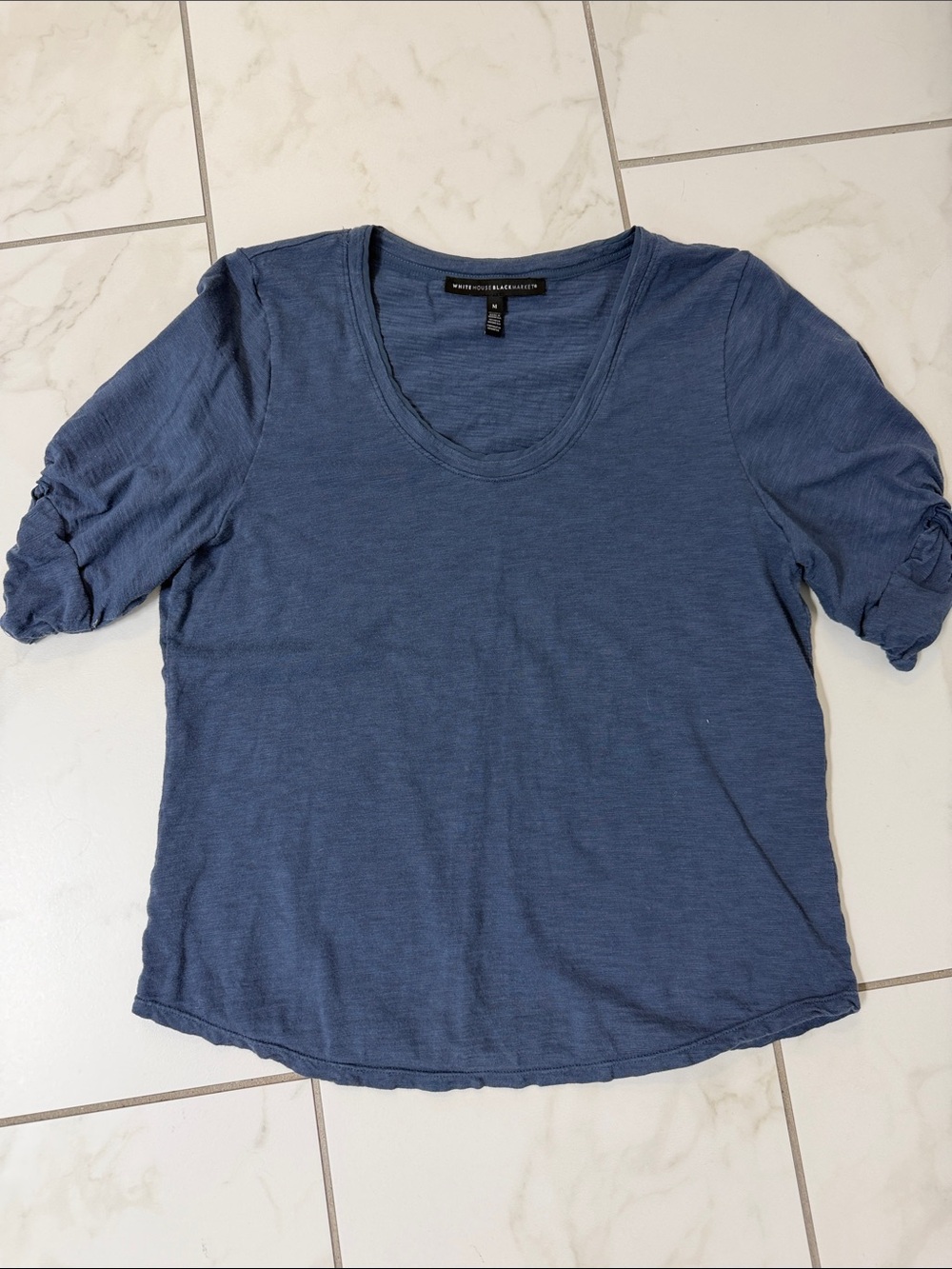 White House Black Market Slate Blue Scoop Neck Short Sleeve Top